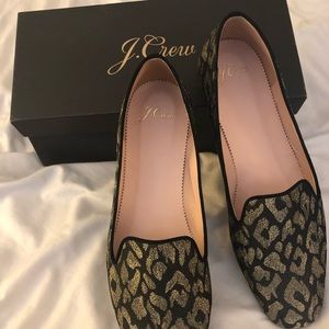 J crew smoking slipper in metallic leopard